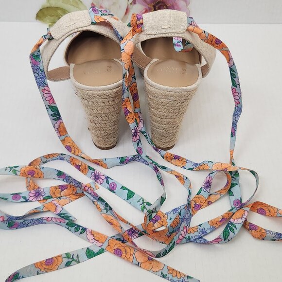 Crown & Ivy Size 10 Lawndale Lace up Floral Print Espadrille Wedge Sandals - Picture 4 of 6